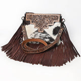 Hand-Tooled Leather Fringe & Hair-On Cowhide Western Crossbody Bag