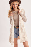 Bouclé Cable Knit Sherpa Hooded Vest | Ecru | S, M & L | V03298