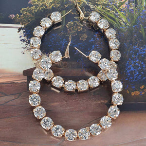 Rhinestone Crystal Bling Hoop Statement Earring Gold