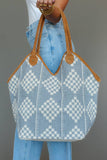 Gray & Cream Diamond Woven Tote Bag