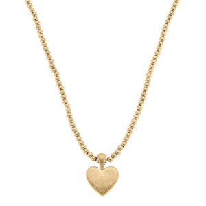 Macy Heart Pendant with Ball Bead Chain Necklace in Worn Gold