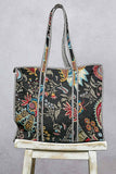 Quilted Tote Bag – Black Multi Striped Binding
