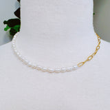 Freshwater Pearl & Chain Necklace – Gold
