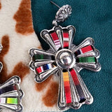 Multicolor Stitched Western Southwest Cross Earrings
