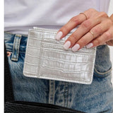 Afina Croco Embossed Card Holder Slim Wallet Silver