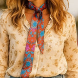 Blue and Rust Floral Western Skinny Cowgirl Mini Wild Rag Scarf Necktie
