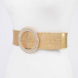Wide Rhinestone Elastic Belt in Gold