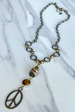 Chandler Peace Sign Beaded Necklace | Gunmetal & Bronze | Dylan Designs