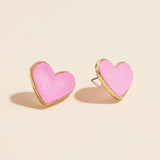 Heart Druzy Stone Stud Earrings - Pink Sparkle Statement Jewelry