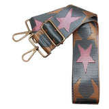 Grey Pink Tan Stars Adjustable Crossbody Bag Purse Guitar Strap Gunmetal