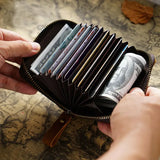 Crazy Horse Leather Dark Brown Zipper Card Holder Wallet | Men & Women
