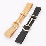 Straw Metal Buckle Elastic Belt Black Gold