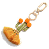 Mustard Orange Green Tassel Pom Pom Cactus Keychain Bag Purse Charm
