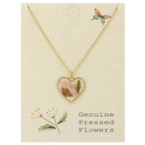 Cottage Floral Heart Pressed Flower Necklace in Gold