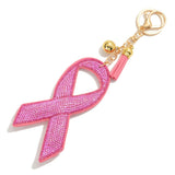Bling Rhinestone Pink Breast Cancer Ribbon Tassel Keyring Bag Charm