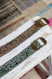 Paisley Embroidered Boho Belt – Brown with Burnished Gold Buckle