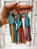 Western Turquoise Brown Tassel Fringe Keychain Round Turquoise Concho