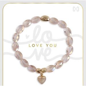 Love You Heart Charm Stretch Bracelet Pink