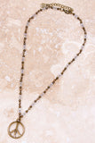 Peace Sign Beaded Necklace | Gold & Clear | Dylan Designs