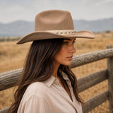 Cognac Faux Leather Hat Band with Silver-Tone Pyramid Studs