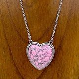 Western Southwestern Light Pink Stone Heart Necklace
