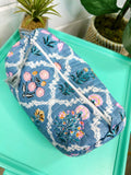 Quilted Makeup Cosmetic Bag Blue Wildflowers