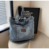 Dark Blue Washed Denim Shoulder Bag | Vintage Pocket Bag