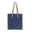 Handwoven Lightweight Woven Tote Paper Straw Navy Tan