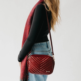 Coco Chevron Quilted Camera Crossbody Bag Maroon
