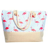 Pink Flamingo Blue Stripe Rhinestone Tote Bag
