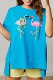 Bright Blue Fun Flamingo Sequin Patch Tee