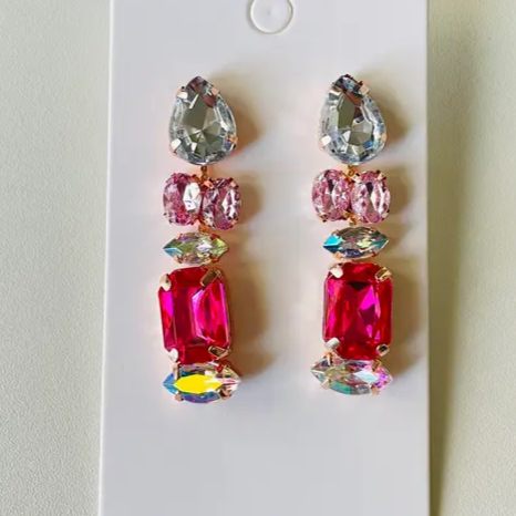 Pink Rhinestone Crystal Drop Statement Earrings Barbiecore