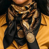 Black and Gold Floral Wild Rag Scarf - Western Southwestern Neck Scarf 35x35