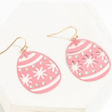 Pink Easter Egg Shaped Drop Earrings With Flower and Crystal Detail