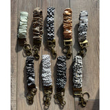 Silky Scrunchie Wristlet Keychain Bag Purse Charm Black and White Bandana Print