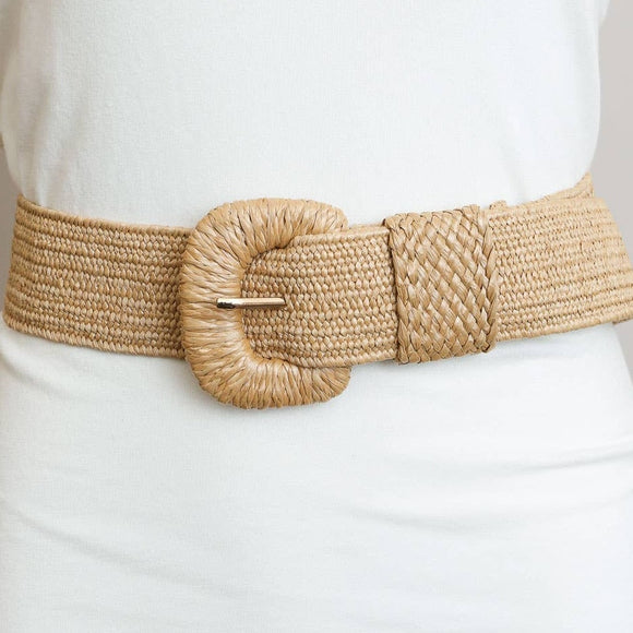 Stretchable Boho Raffia Belt Tan