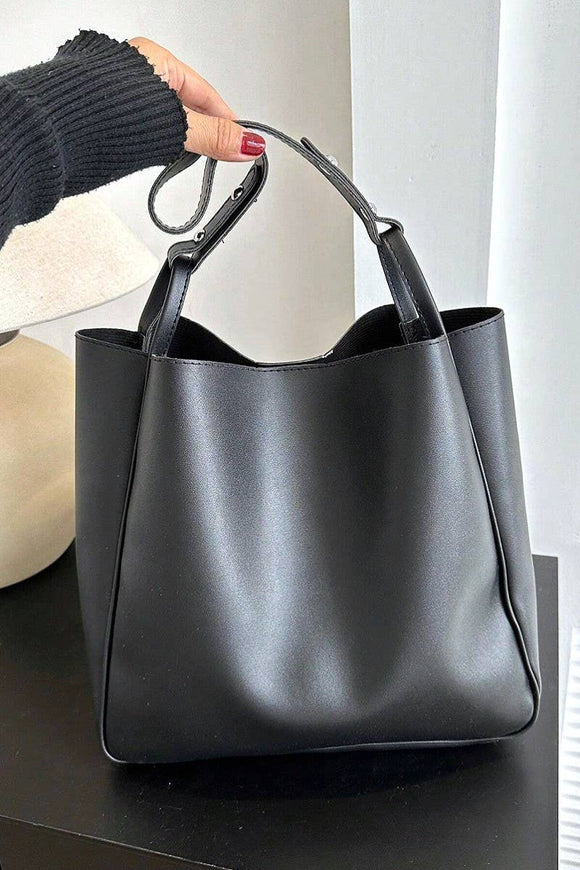 Vegan Leather Slouchy Shoulder Bag Black