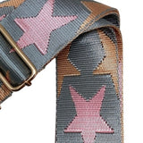 Grey Pink Tan Stars Adjustable Crossbody Bag Purse Guitar Strap Gunmetal