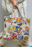 Quilted Boho Tote Bag – Cream Multi Print