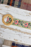 Beaded Round Buckle Floral Belt Sage Pink