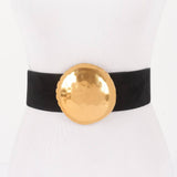 Round Gold Buckle Elastic Belt – Black