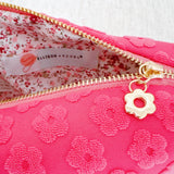 Embossed Daisy Cosmetic Case - Pink Floral Makeup Bag with Gold Zipper