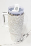 40 oz White Pearl Studded Stainless Steel Tumbler with Handle