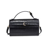 Thea Vegan Leather Croc Print Crossbody Top Handle Bag Black