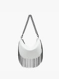 Juna Fringe Crossbody Bag | Chain Strap | White