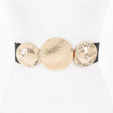 Metal Circle Buckle Stretch Belt – Black & Gold