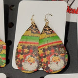 Serape Old Fashioned Santa Teardrop Dangle Earrings