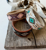 Western Aztec Seed Bead Leather Cuff Bracelet – Black & Gray