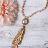 Rosé All Day Clear Crystal Tassel Pendant On A Gold Linked Chain Beaded Necklace