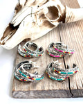 Seed Bead Open Hoop Earrings White Multicolor